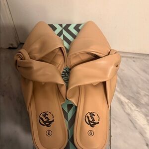 Trary Tan Knotted Pointed Toe Slip-On Flats